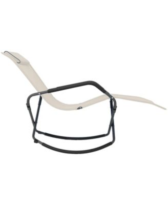 Outdoor Folding Rocking Chaise Lounge Chair with Headrest Pillows - Beige - 2pk