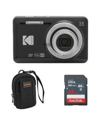 KODAK PIXPRO FZ55-BK 16MP Digital Camera 5X Optical Zoom 28mm Wide Angle 1080P Full HD Video 2.7" LCD Vlogging Camera. Bundle with SD Card and