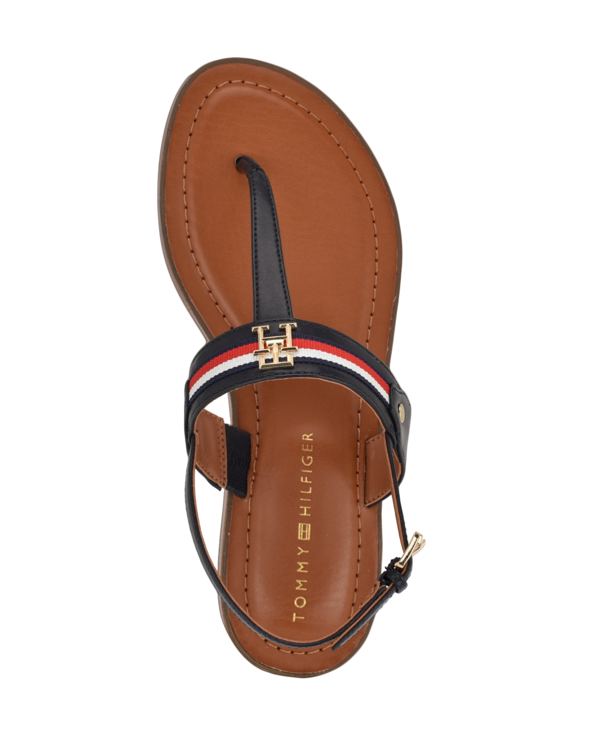 TOMMY HILFIGER WOMEN'S GABRY SIGNATURE STRIPE T-STRAP FLAT SANDALS 
