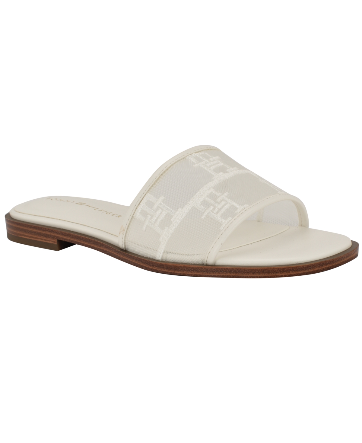 Tommy Hilfiger Women's Tesia Mesh Logo Flat Slide Sandals In White