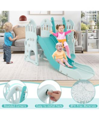 Toddler Slide and Swing Set  with Extra-long Slide Height Adjustable Swing Basketball Hoop and Climber