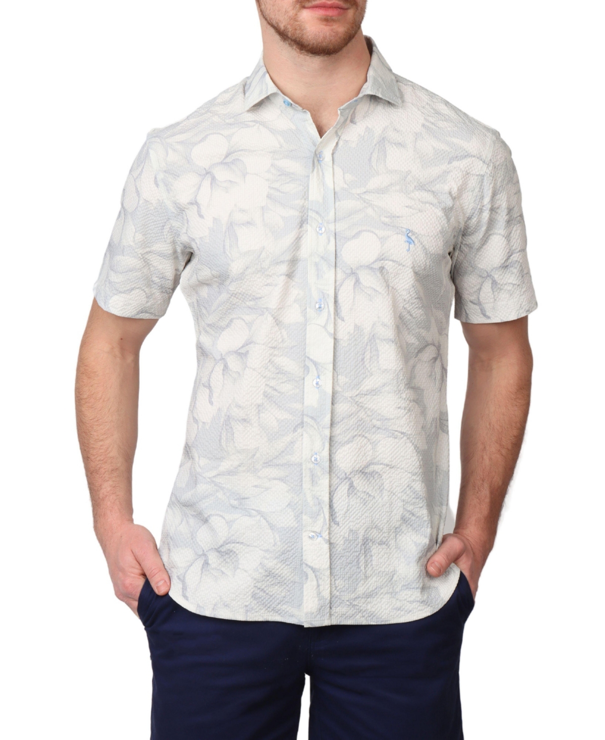 Men's Printed Seersucker Short Sleeve Shirt - Dove white