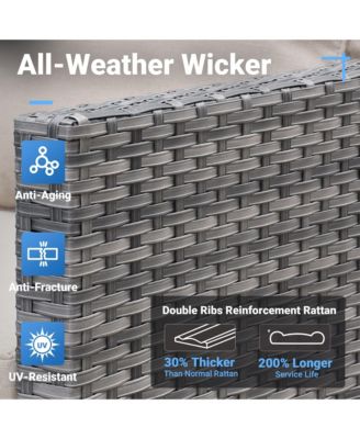 9 Piece Outdoor Patio Furniture with 3 Seat Sofa,All Weather Wicker Coversation Set with Swivel Rocking Chair,Balcony Sofa Set with Solar Nesting Tables and 54'' Fire Pit for Outside Porch Backyard Pool