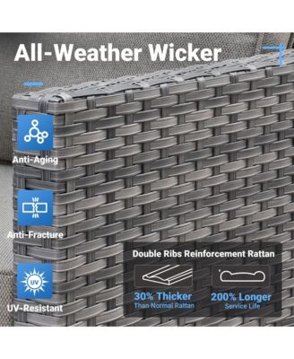 9 Piece Outdoor Patio Furniture with 3 Seat Sofa,All Weather Wicker Coversation Set with Swivel Rocking Chair,Balcony Sofa Set with Solar Nesting Tables and 54'' Fire Pit for Outside Porch Backyard Pool