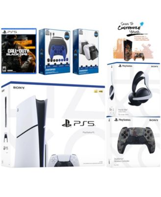 PlayStation 5 Slim Disc PS5 with Call of Duty: Black Ops 6, Extra Midnight Black Controller, Pulse Elite Headset, Gamer Starter Pack, Dual Charge