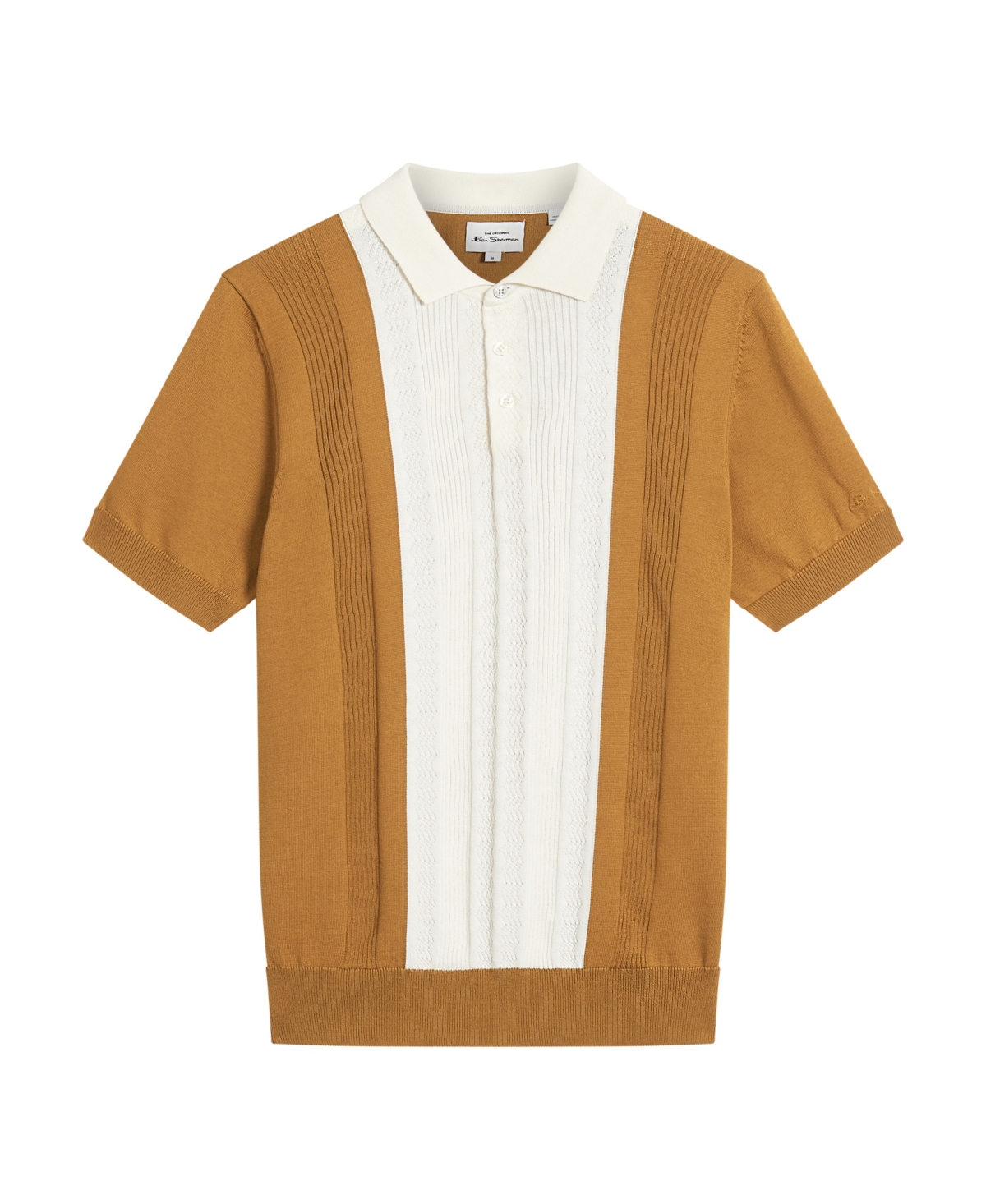 Ben Sherman Textured Block Stripe Knit Polo In Brown