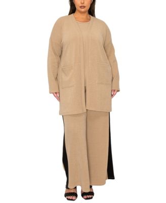 売れ筋商品|||コイン1804 ニット&セーター アウター レディース Plus Size Textured Rib Front Pocket Side Slit Cardigan Sweater Black COIN 1804 Plus Size Textured Rib Front Pocket Side Slit
