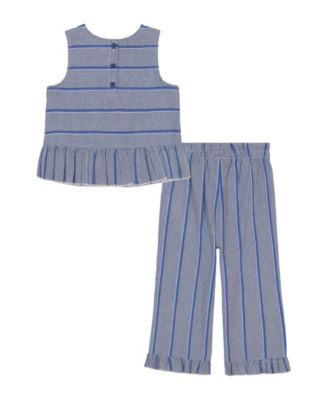 Baby Girls 2-Piece Yarn-Dyed Woven Ruffled Top and Pants Set