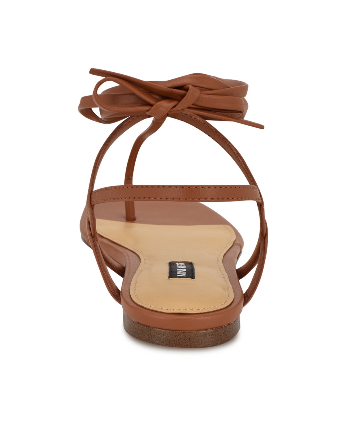 Nine West Women's Norta T-strap Tie-up Flat Sandals In Cognac