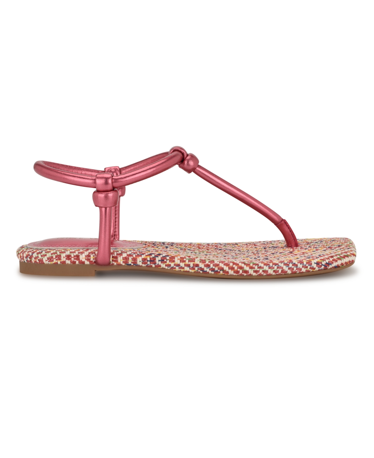NINE WEST WOMEN'S NORTNY KNOTTED T-STRAP FLAT SANDALS 