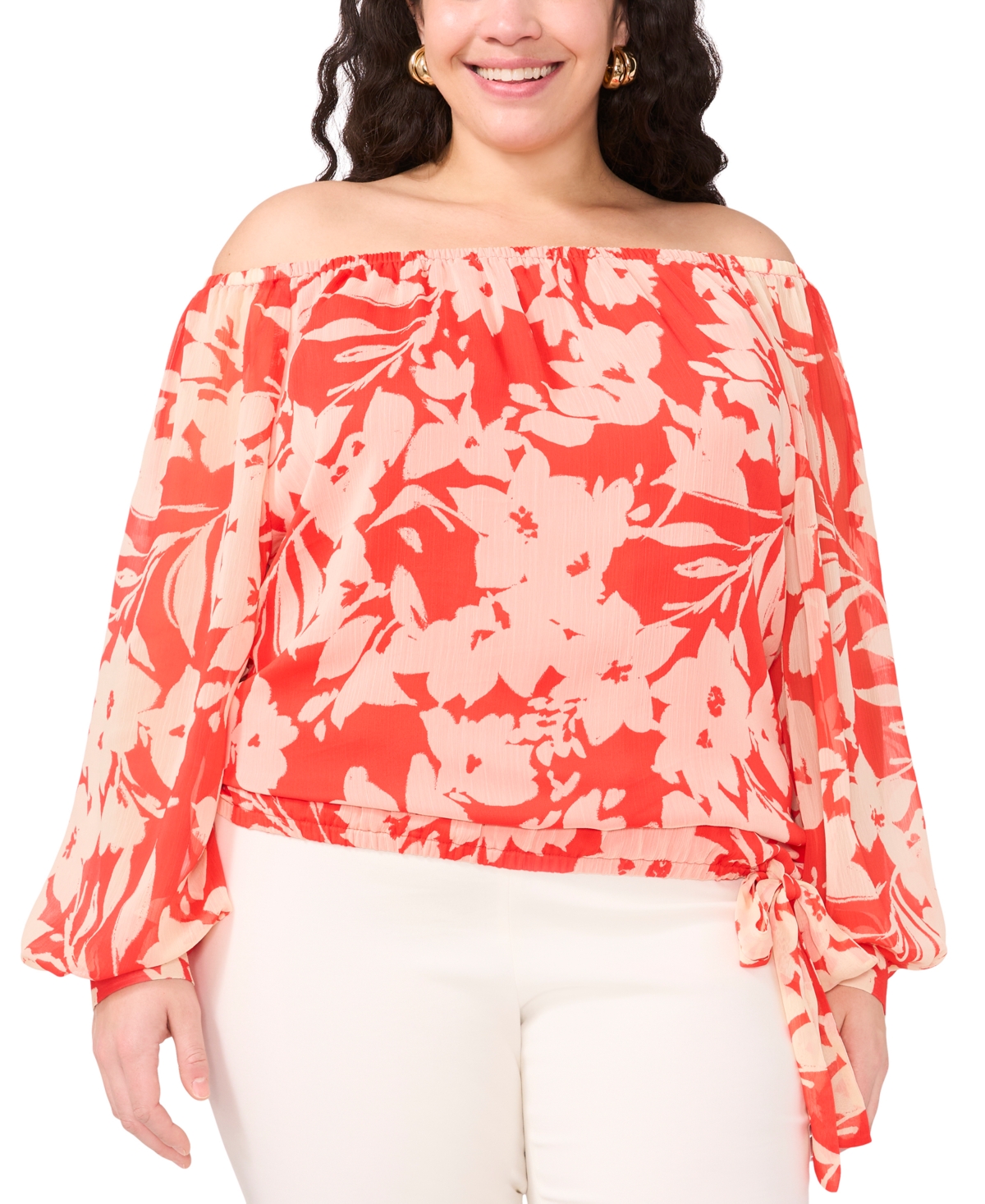 VINCE CAMUTO PLUS SIZE OFF-THE-SHOULDER LONG-SLEEVE BLOUSE 