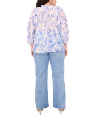 Plus Size Split-Tie-Neck 3/4-Sleeve Blouse 