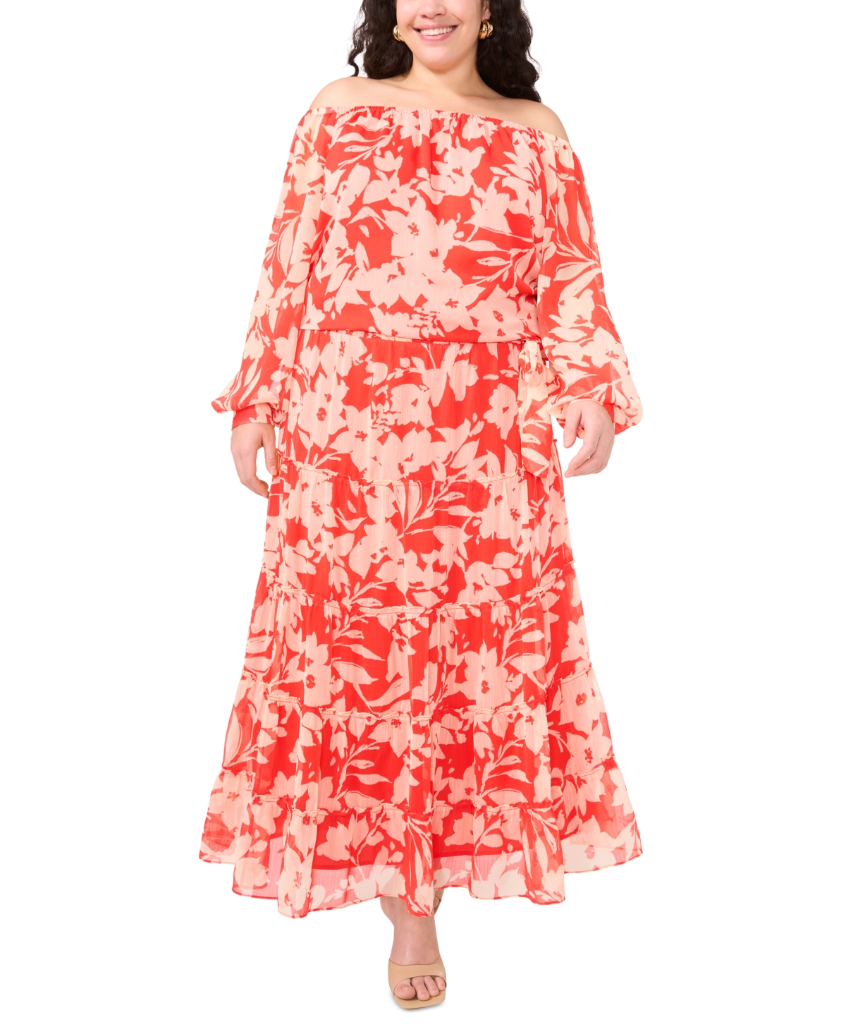 VINCE CAMUTO PLUS SIZE TIERED SMOCKED-WAIST MAXI SKIRT 