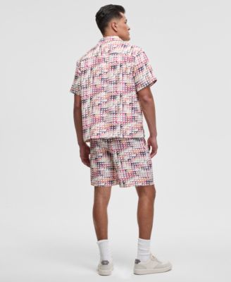 Men's Squared Up Relaxed-Fit Geo-Print Button-Down Shiny Twill Camp Shirt & Relaxed-Fit Geo-Print 6-1/2" Shiny Twill Shorts, Exclusively at Macy's