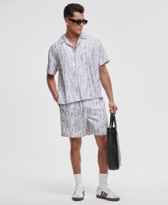 Mens Woodgrain Relaxed Fit Printed Button Down Shiny Twill Camp Shirt Relaxed Fit Printed 6 1 2 Shiny Twill Shorts Exclusively At Macys
