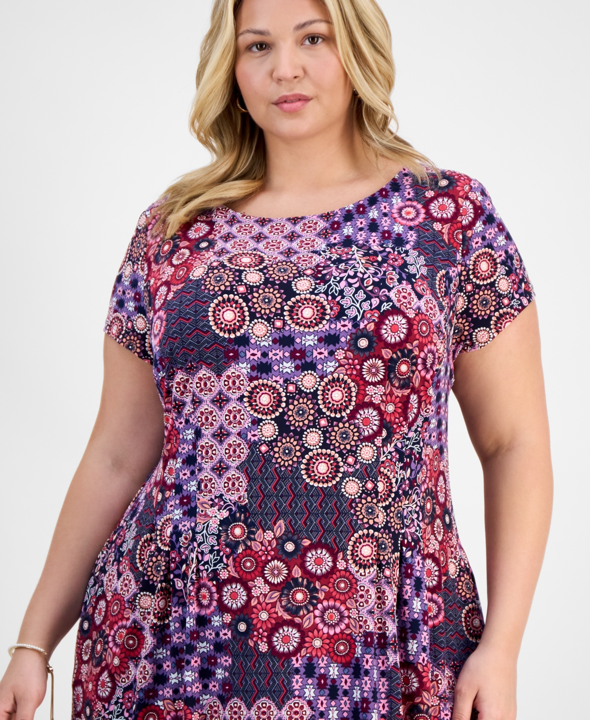 Connected Plus Size Printed Fit & Flare Dress