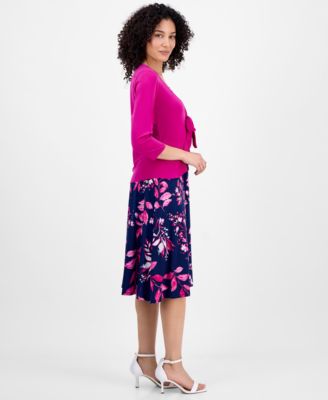 Petite 2.Piece Tie-Front Bolero Jacket & Floral-Print Sleeveless Fit & Flare Dress