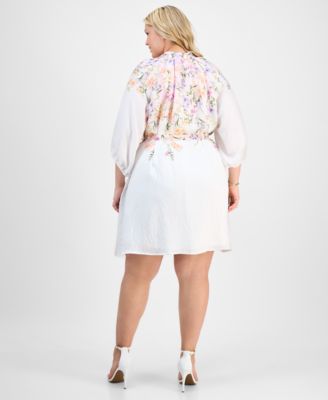 Plus Size Placed-Floral Tie-Waist Shift Dress