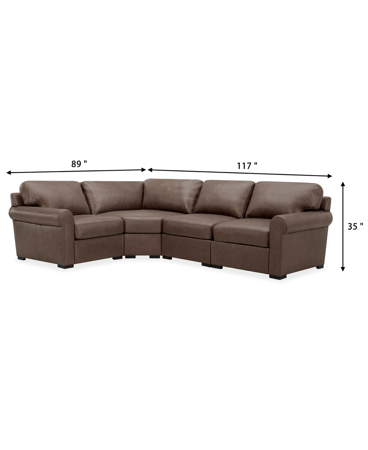Macy's Radley Roll Arm 117" 4-pc. Leather Wedge Corner L Sectional, Exclusively At