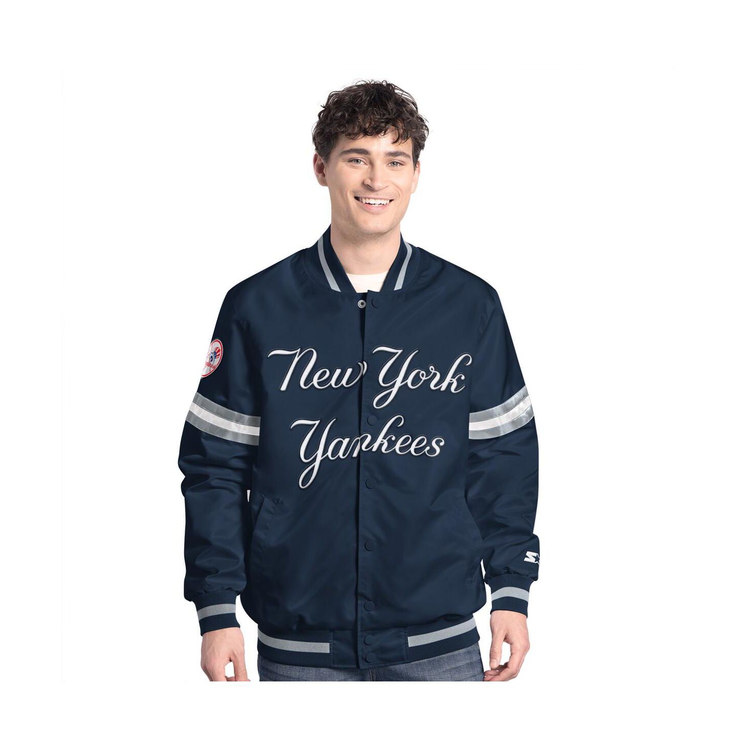 Мужская университетская куртка Starter New York Yankees Scout на кнопках, Navy — фото 1