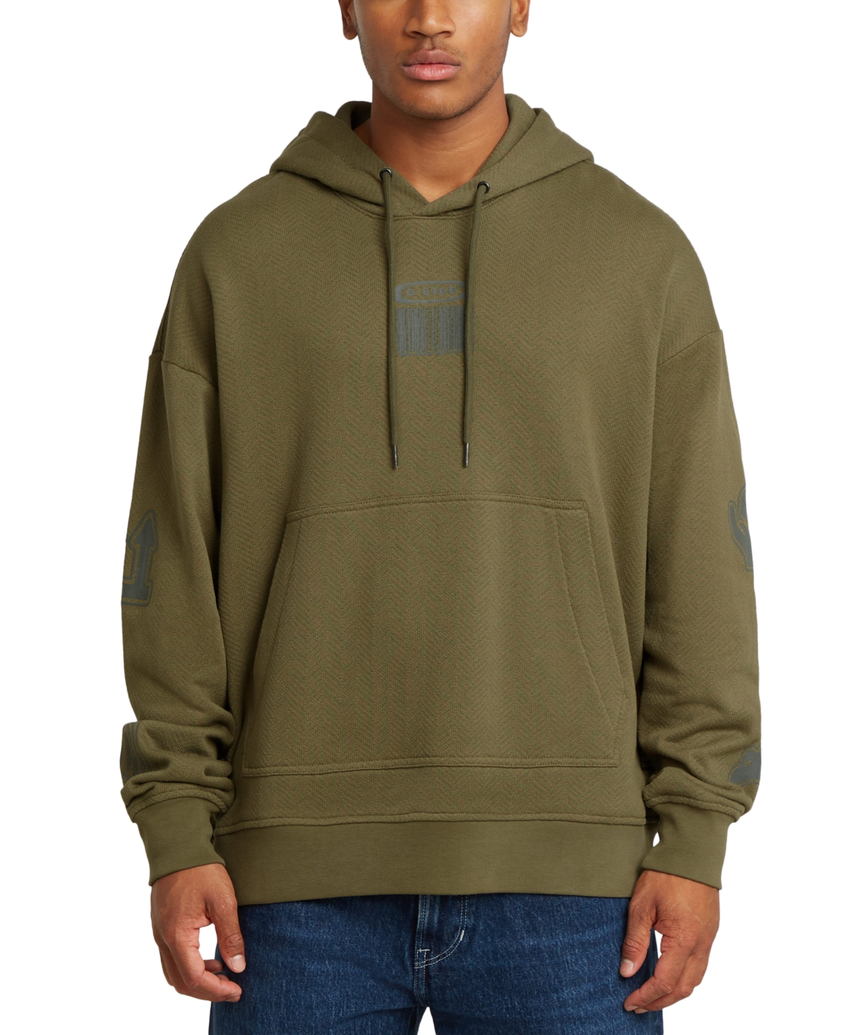 Men's Relaxed Fit Long Sleeve Multi-Logo Graphic Hoodie - Shadow Olive