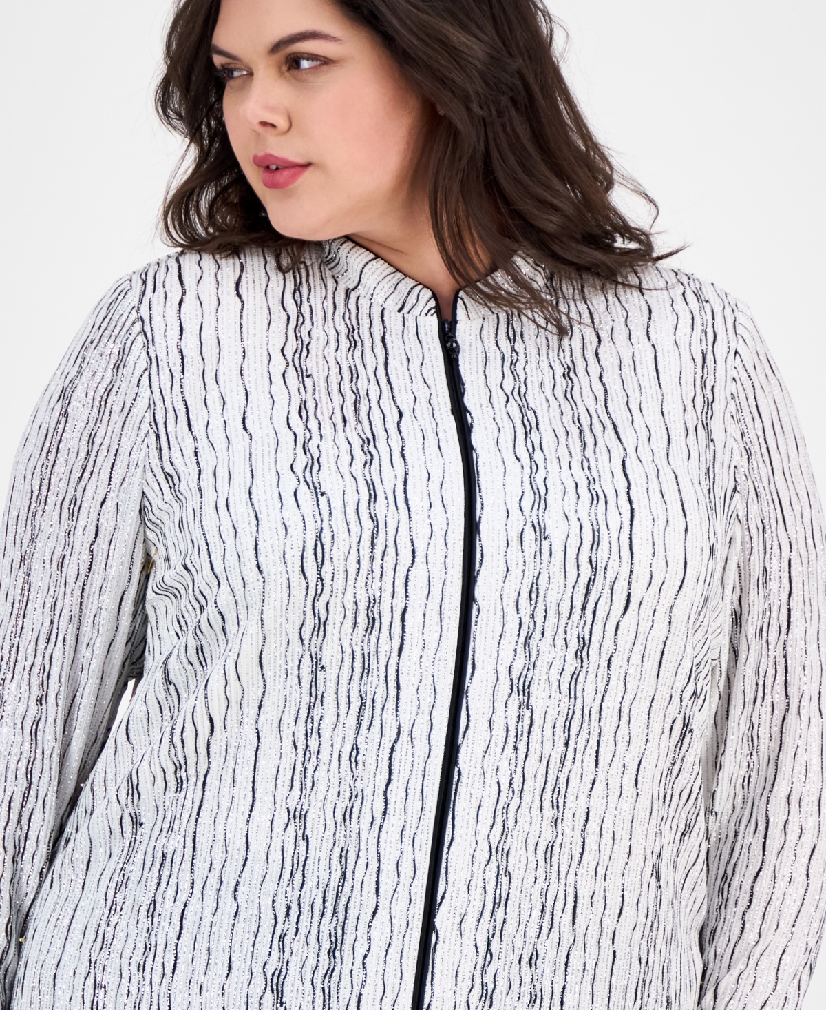Alex Evenings Plus Size Drizzle-printed Zip Evening Jacket