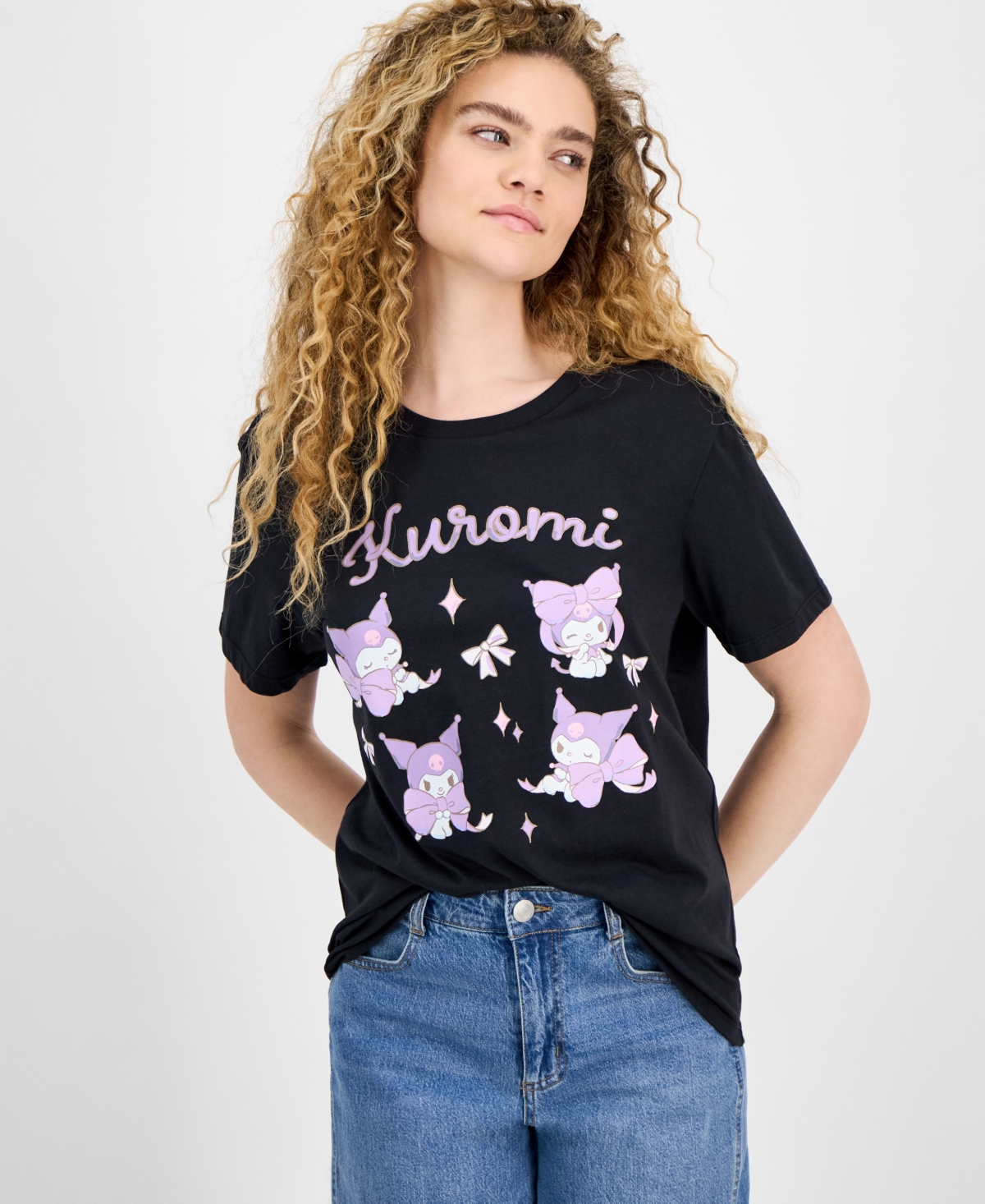 Juniors' Kuromi Bow Graphic T-Shirt - Black