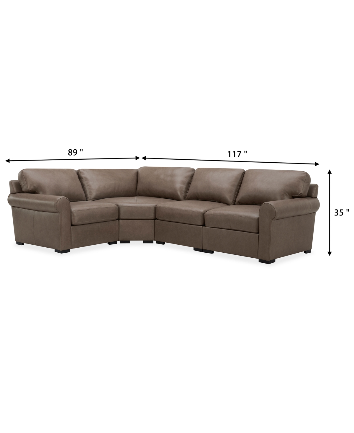 Macy's Radley Roll Arm 117" 4-pc. Leather Wedge Corner L Sectional, Exclusively At