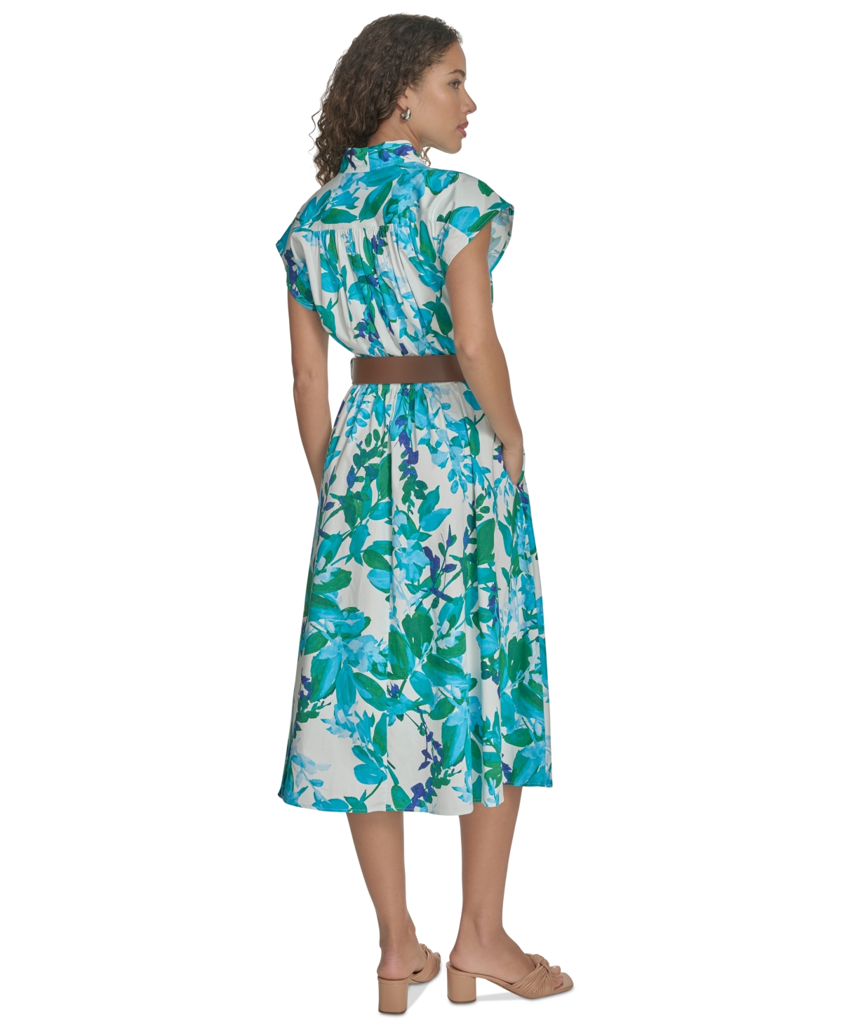 Calvin Klein Petite Floral-print Belted Midi Dress In Kelly Multi