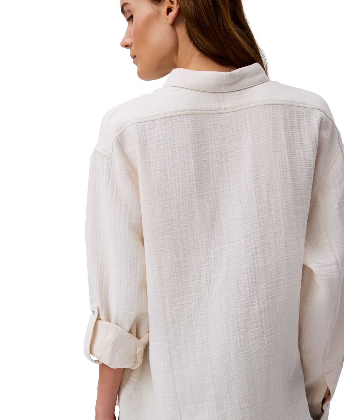 Calvin Klein Jeans Est.1978 Women's Double Gauze Roll-tab-sleeve Button-down Shirt In Chalk