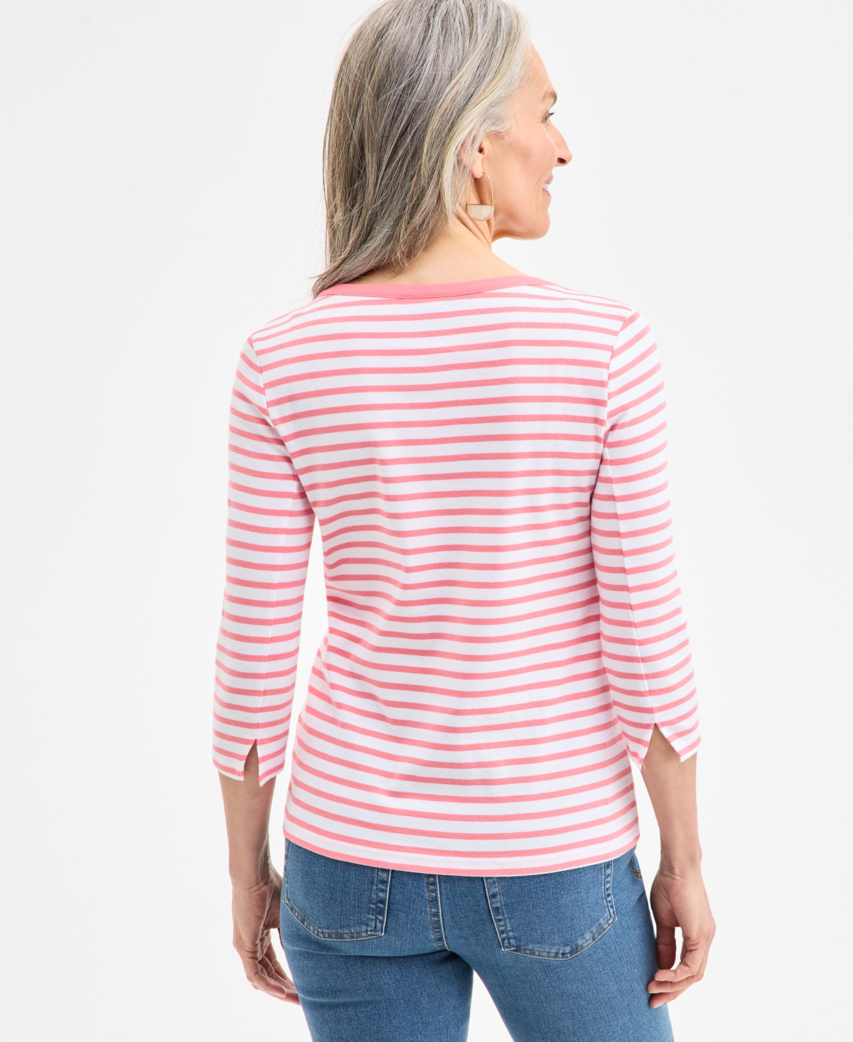 Shop Style & Co Women's Printed Pima Cotton 3/4-sleeve Top, Exclusively At Macy's In Washed Peach