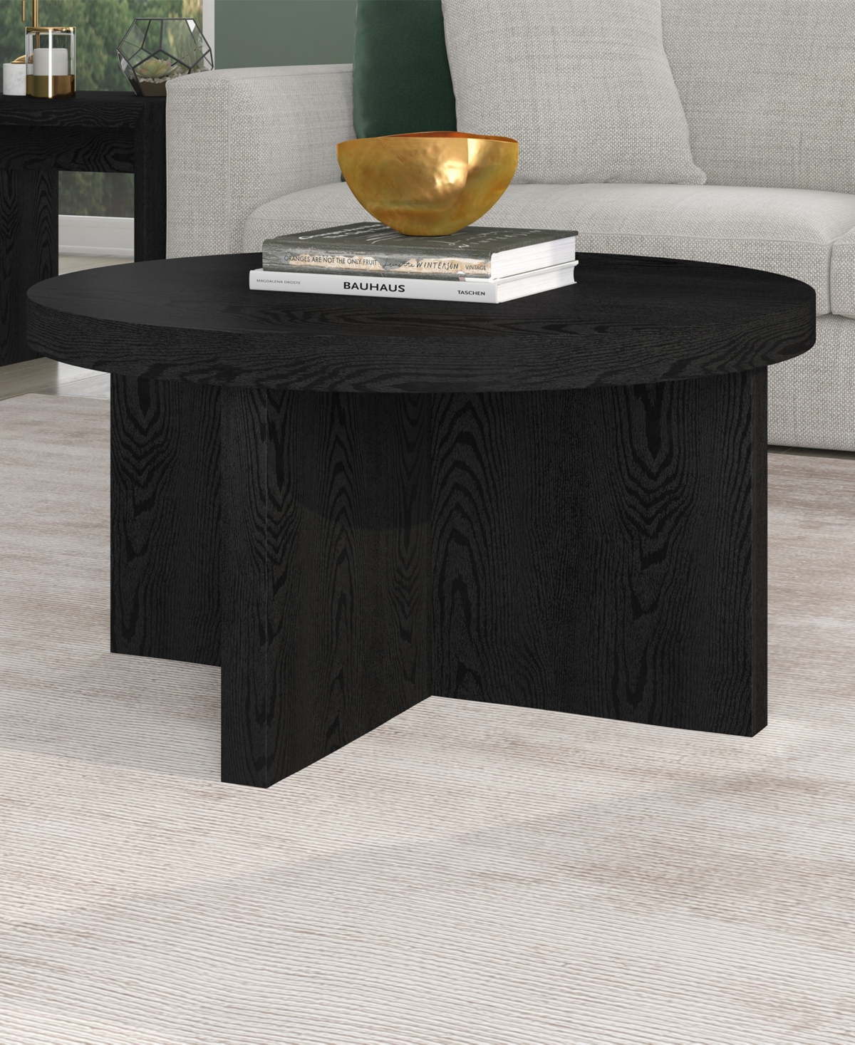 Hudson & Canal 33" Elna Wide Round Coffee Table In Black Grain