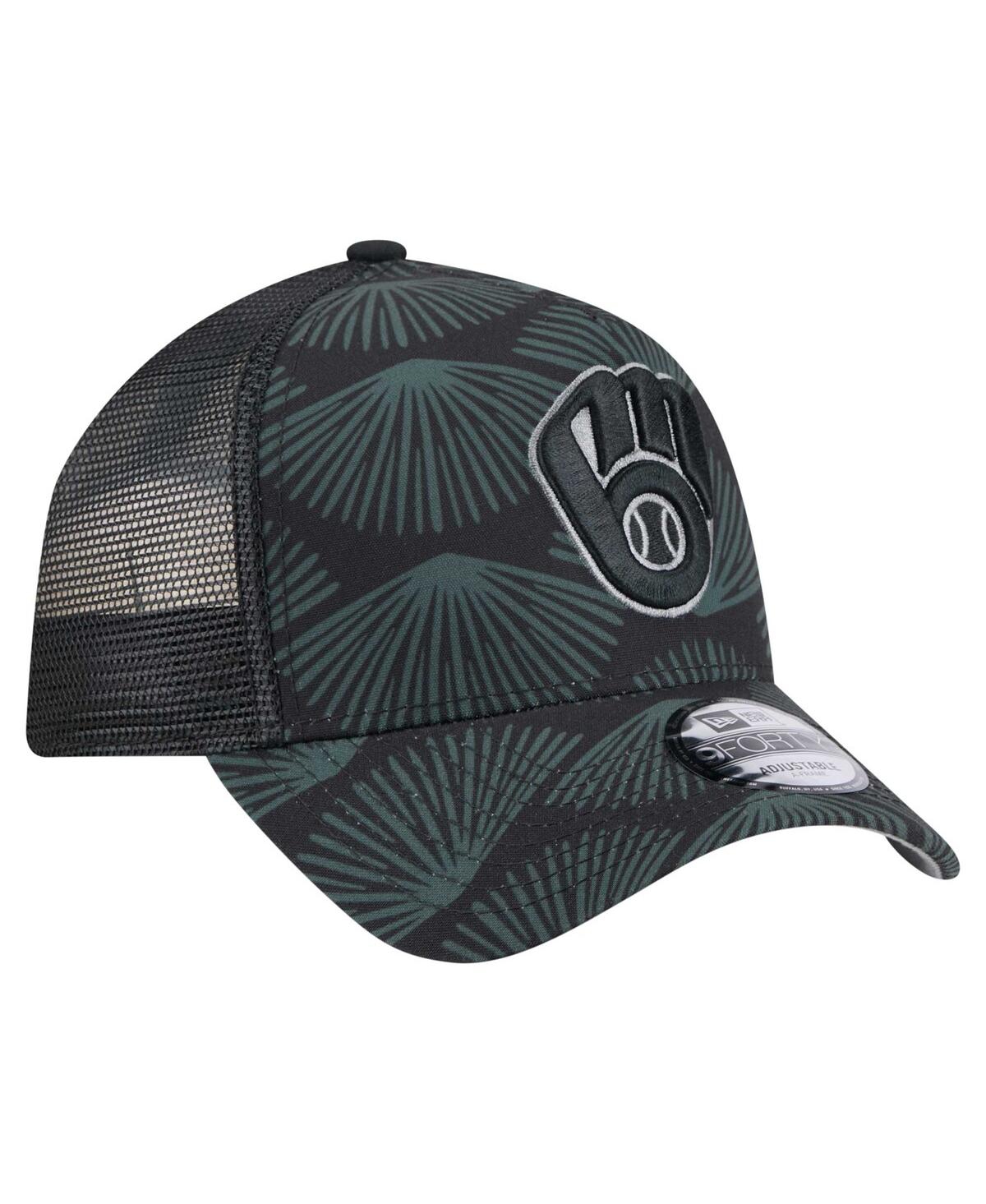New Era Men's Black Milwaukee Brewers 9forty A-frame Trucker Adjustable Hat In Black