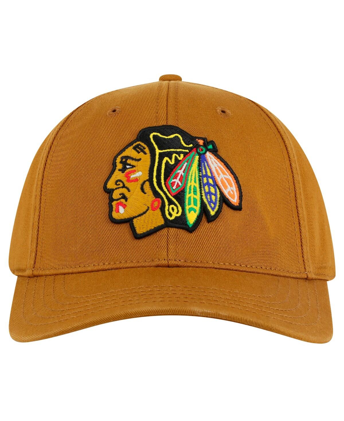 AMERICAN NEEDLE MEN'S TAN CHICAGO BLACKHAWKS HEPCAT WASHED TWILL ADJUSTABLE HAT 
