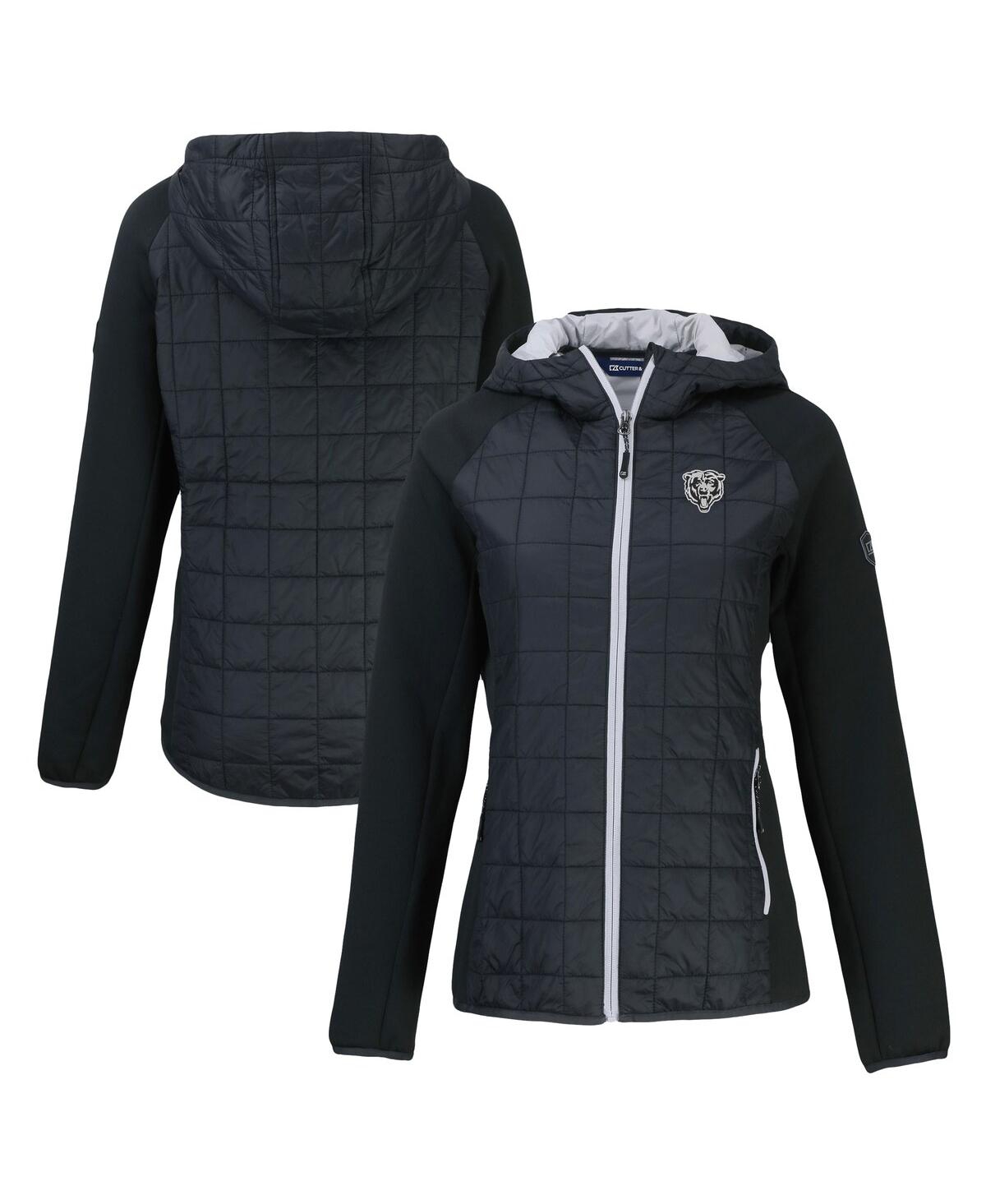 CUTTER & BUCK WOMEN'S BLACK CHICAGO BEARS RAINIER PRIMALOFT ECO HYBRID FULL-ZIP HOODIE JACKET 