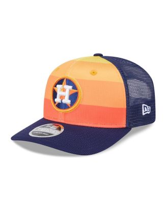 New Era - Men's Orange/Navy Houston Astros 2025 Batting Practice 9SEVENTY Stretch-Snap Trucker Hat