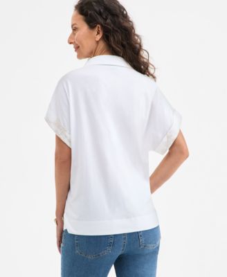 売れ筋商品|||スタイルアンドコー カットソー トップス レディース Women's Split-Neck Collared Embroidered Top, Exclusively at Macy's Garden White Style & Co Women's Split-Neck Collared Embroidered Top