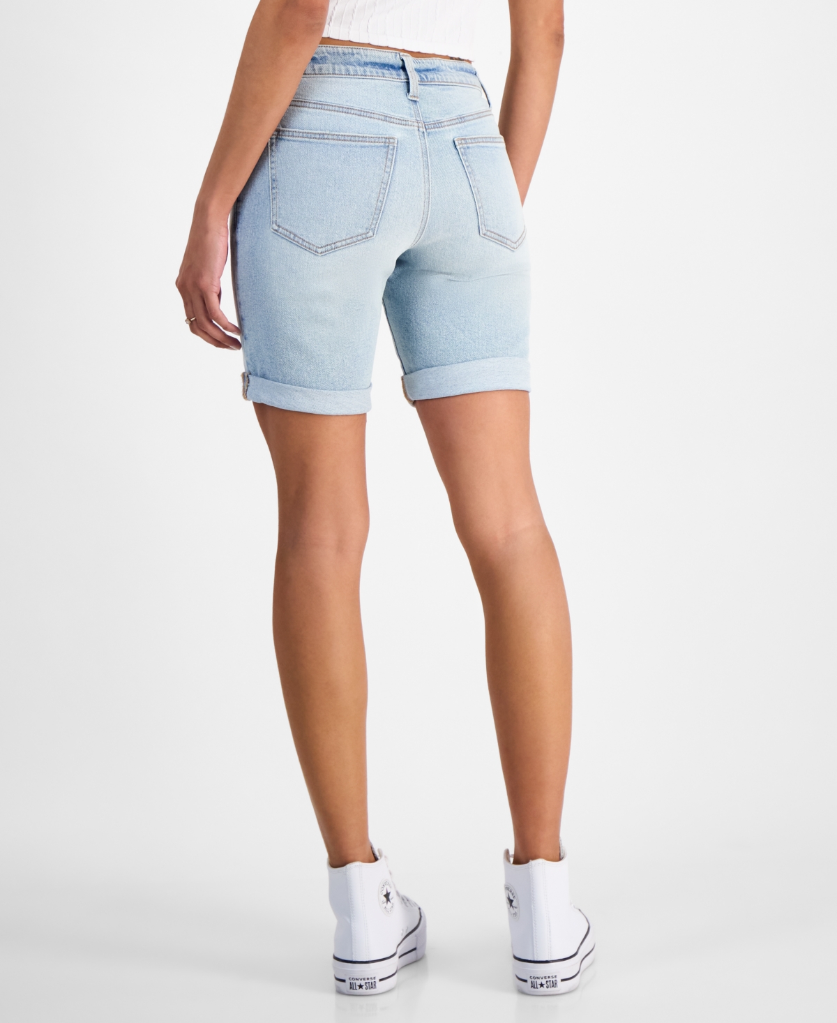 Celebrity Pink Juniors' Cuffed Hem Bermuda Denim Shorts In Cool Hand