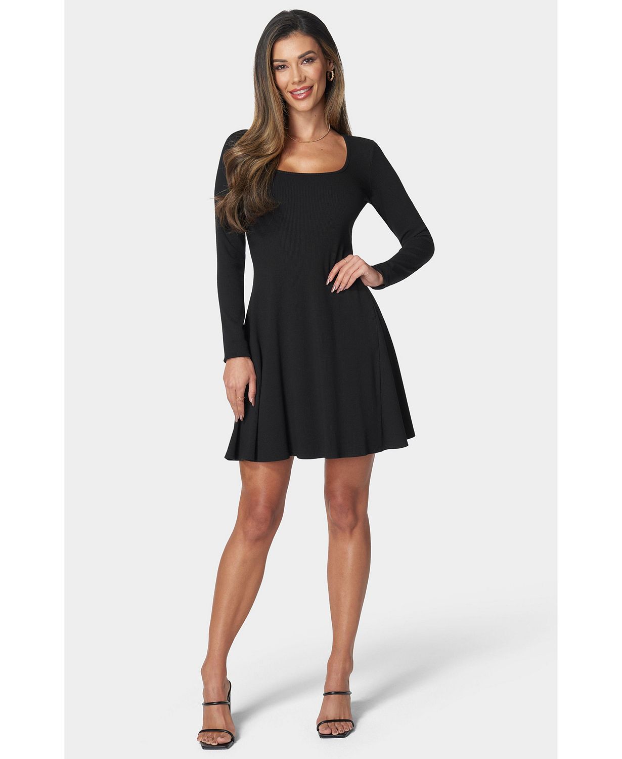 Women's Rib Long Sleeve Godet Dress