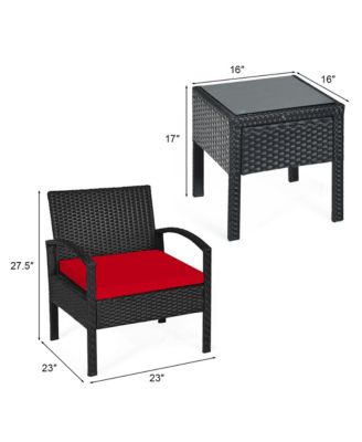 3 Piece Outdoor Patio Rattan Conversation Furniture Set Yard w/ Cushions & Coffee Table