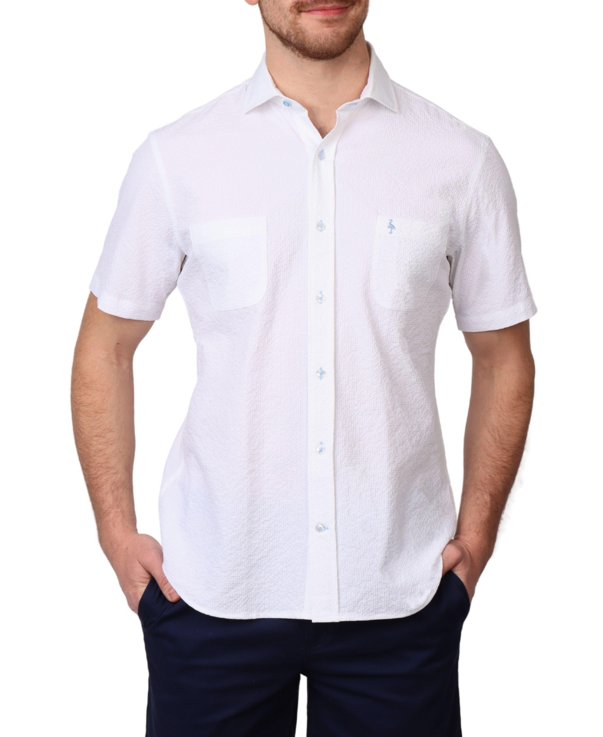 Men's Solid Seersucker Short Sleeve Shirt - Oasis blue