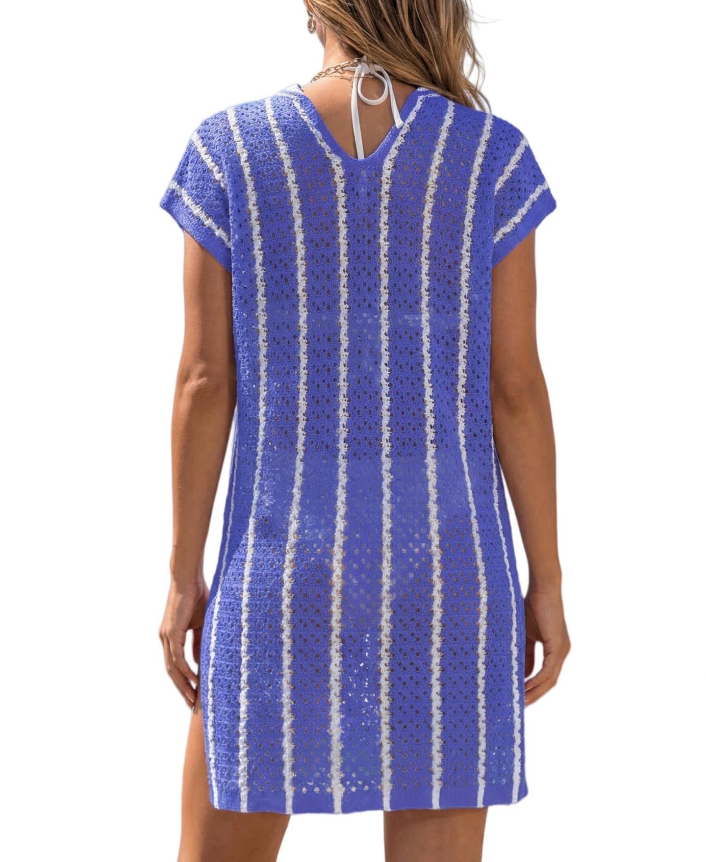 Женское платье Cupshe Ocean Wave Striped Knit Cover-Up, цвет: Средний синий — фото 3