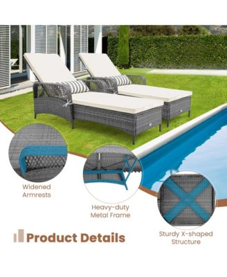 2 PCS Outdoor Chaise Lounge Chair Patio Recliner with 6-Level Backrest Cushion