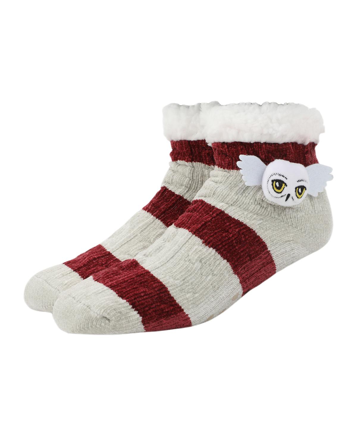 Women's Hedwig Character Patch Faux Shearling Lined Quarter Crew Socks - Hpt hedwig character