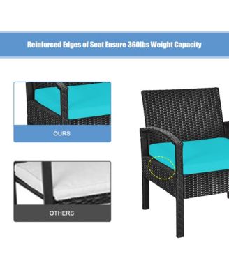 3 Piece Outdoor Rattan Conversation Furniture Set w/  Cushion & Storage Table