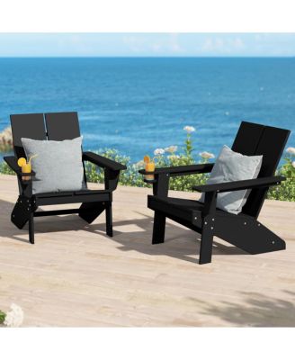 Outdoor HDPE Modern Adirondack Chair with Cup Holder (Set of 2)