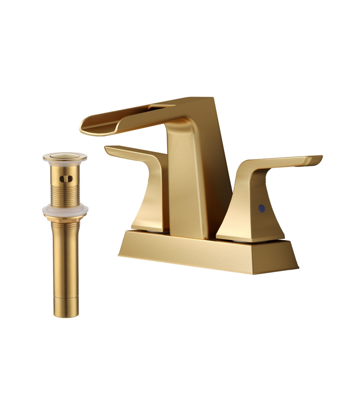 Dual Handle Bathroom Faucet with Waterfall Spout, Pop-Up Drain, and Solid Brass Construction - Corrosion Resistant, Easy Installation, and Precise Wat