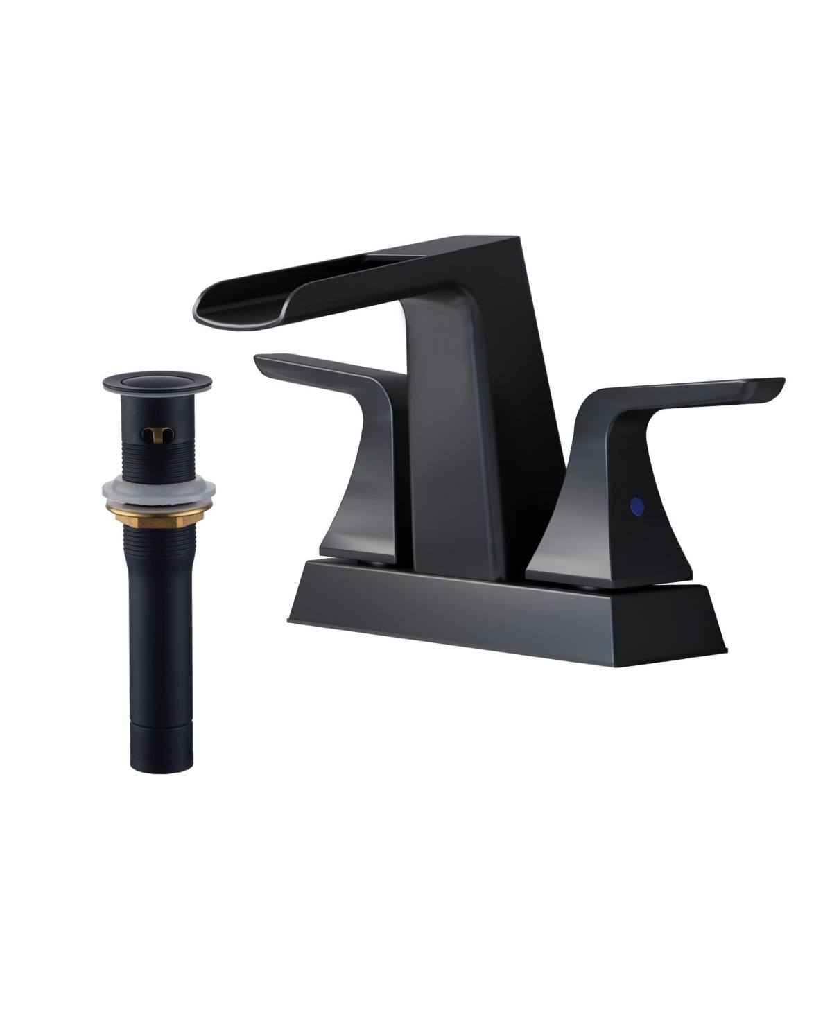Dual Handle Bathroom Faucet with Waterfall Spout, Pop-Up Drain, and Solid Brass Construction - Corrosion Resistant, Easy Installation, and Precise Wat