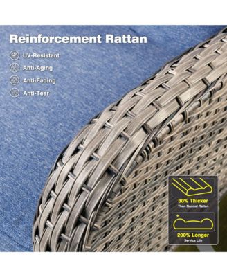 Patio Furniture Sets Outdoor Swivel Rocking Chairs with 50,000 BTU Propane Fire Pit Table 7 Pieces All Weather PE Wicker Conversation Sofa and Matching Side Table