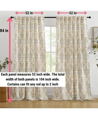 Clara Floral Damask Patterned Window Back Tab Rod Pocket Curtains Bedroom - Light Blocking Darkening Window Panels, Set of 2 (Grey, 52 W x 84 L)